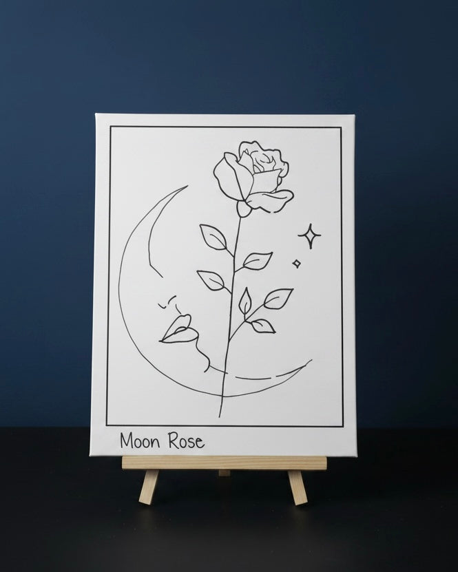 Moon Rose | Pre-Drawn Canvas & Paint Kit | 8x10 Ready to Paint | Paint & Sip Activity