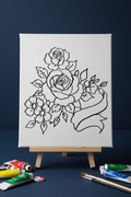 Floral Rose | Pre-Drawn Canvas & Paint Kit | 8x10 Ready to Paint | Paint & Sip Activity