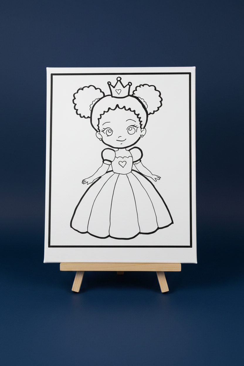 Princess Ruby stand | Pre-Drawn Canvas & Paint Kit | 8x10 Ready to Paint | Kids Painting Activity