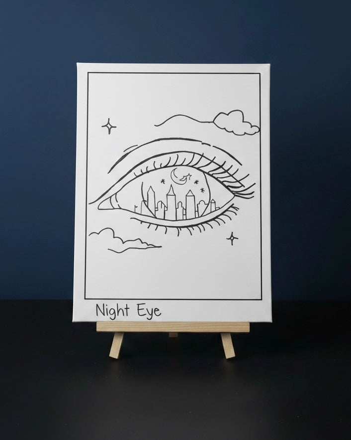 Night Eye | Pre-Drawn Canvas & Paint Kit | 8x10 Ready to Paint | Paint & Sip Activity