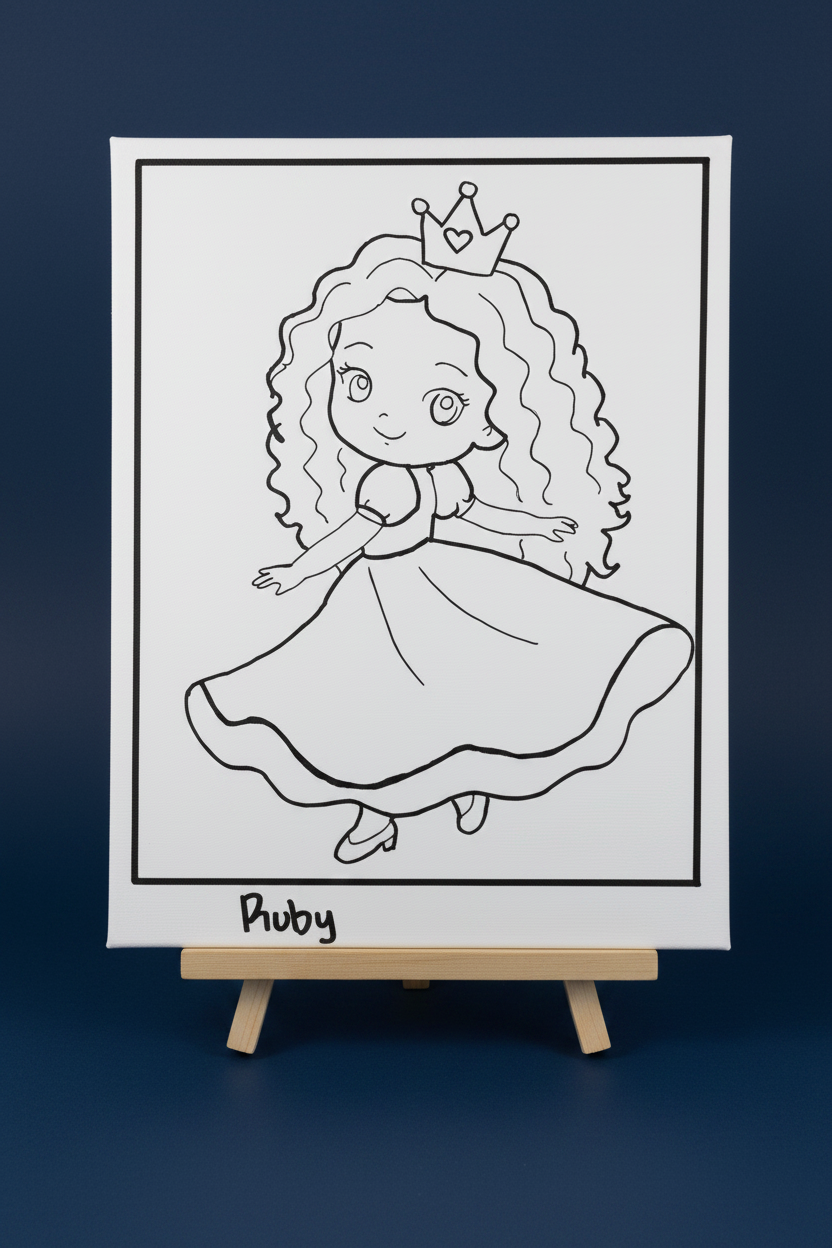 Princess Ruby Twirl | Pre-Drawn Canvas & Paint Kit | 8x10 Ready to Paint | Kids Painting Activity