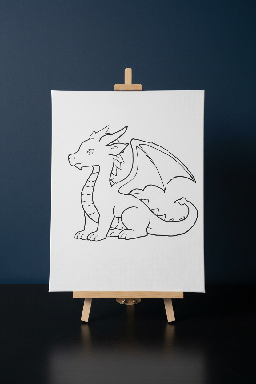 Dragon Sitting| Pre-Drawn Canvas & Paint Kit | 8x10 Ready to Paint | Kids Painting Activity