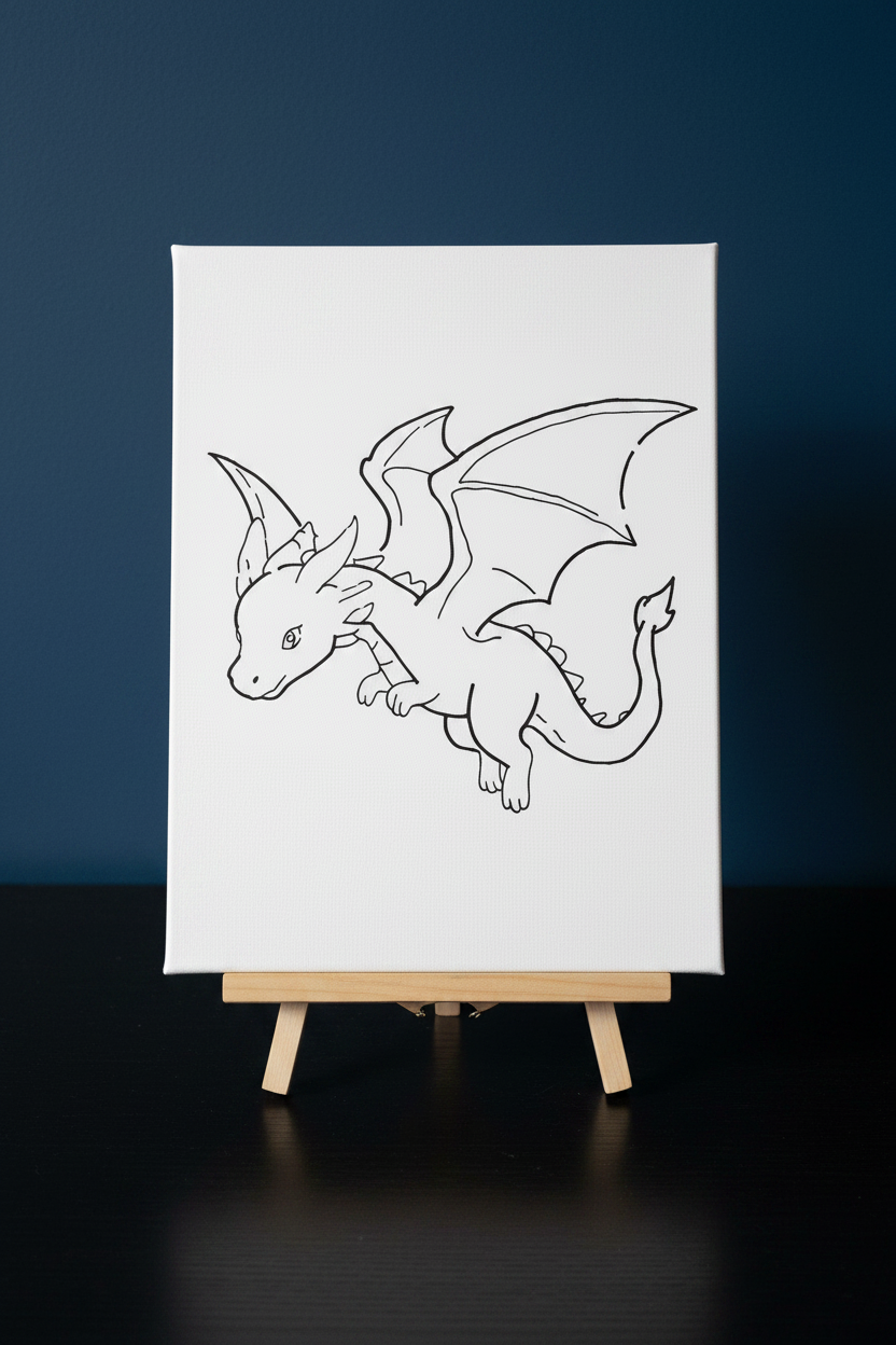 Dragon | Pre-Drawn Canvas & Paint Kit | 8x10 Ready to Paint | Kids Painting Activity