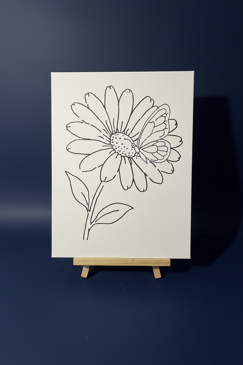 Daisy & Butterfly Pre-Drawn Canvas & Paint Kit | 8x10 Ready to Paint | Paint & Sip Activity