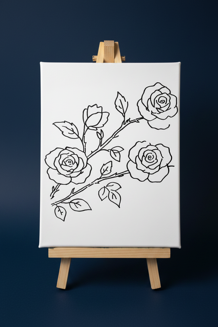 Rose Branch | Pre-Drawn Canvas & Paint Kit | 8x10 Ready to Paint | Paint & Sip Activity
