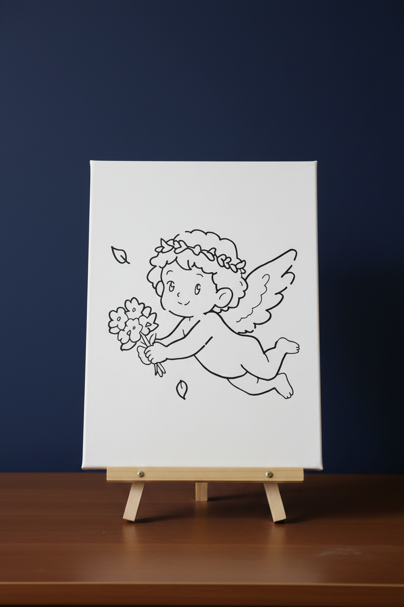 Cupid Bouquet Pre-Drawn Canvas & Paint Kit | 8x10 Ready to Paint | Paint & Sip Activity