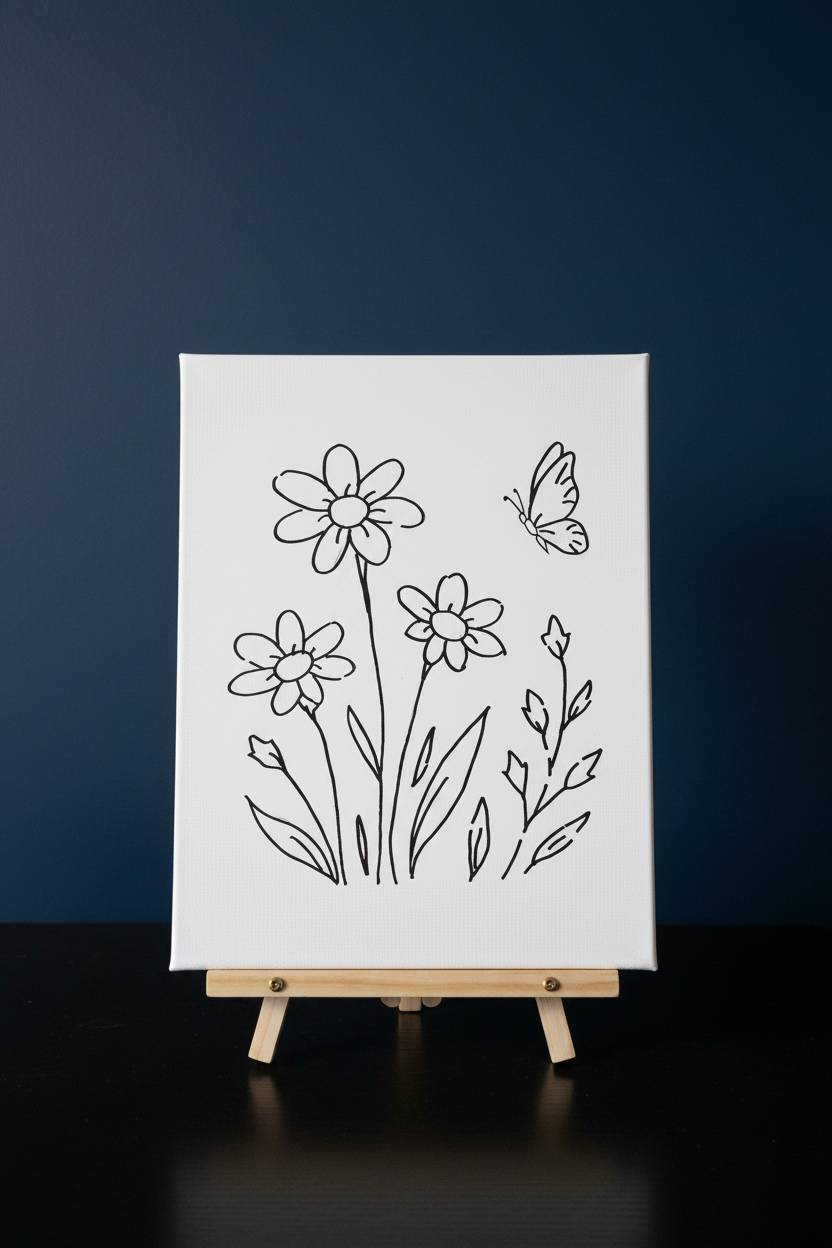 Butterfly Flower Garden Pre-Drawn Canvas Outline & Paint Kit | 8x10 Ready to Paint | Kids Paint Activity | Kids Fun
