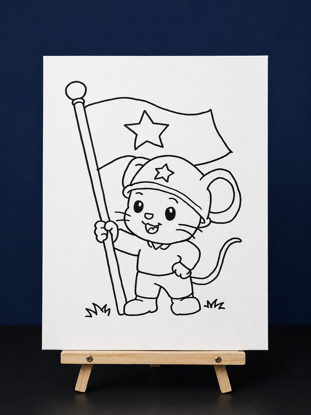 Brave Soldier Mouse Pre-Drawn Canvas Outline & Paint Kit | 8x10 Ready to Paint | Kids Paint Activity | Kids Fun