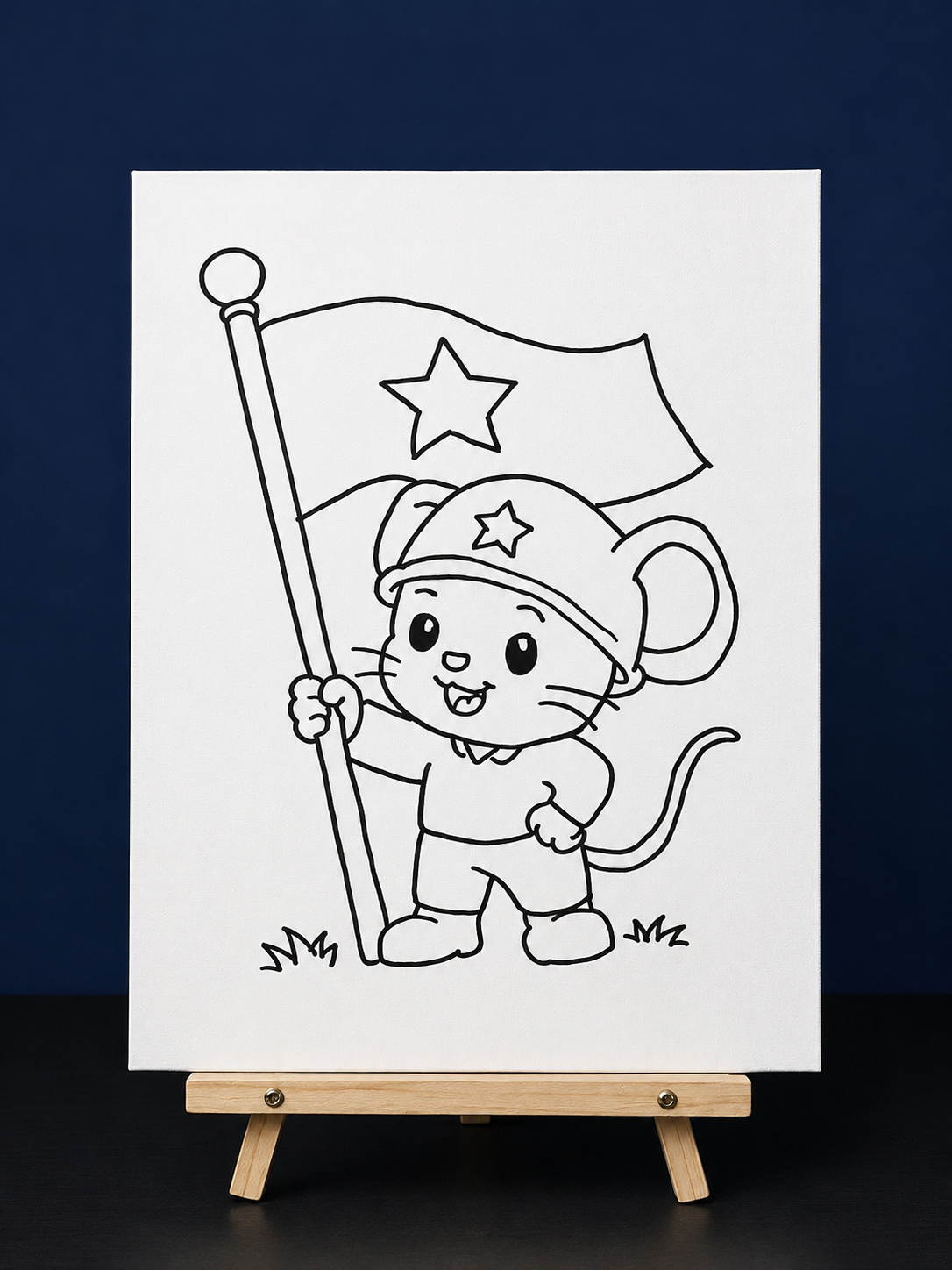 Brave Soldier Mouse Pre-Drawn Canvas Outline & Paint Kit | 8x10 Ready to Paint | Kids Paint Activity | Kids Fun