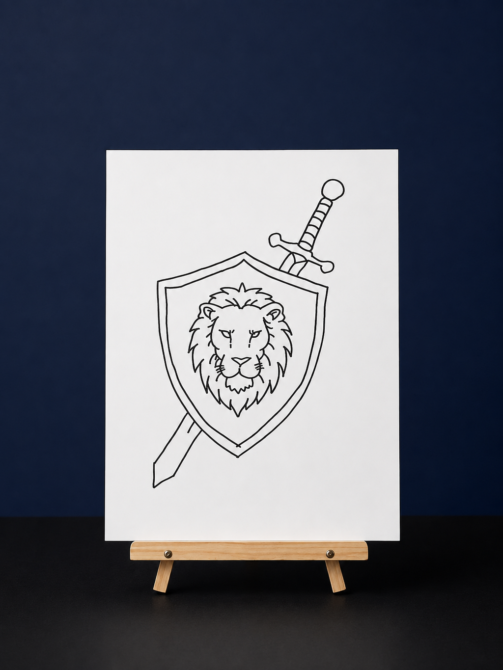 Lion Warrior Shield Pre-Drawn Canvas Outline & Paint Kit | 8x10 Ready to Paint | Painting Activity | Paint and Sip