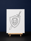 Lion Warrior Shield Pre-Drawn Canvas Outline & Paint Kit | 8x10 Ready to Paint | Painting Activity | Paint and Sip