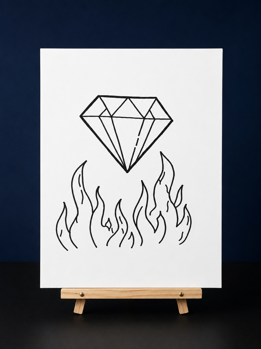 Diamond in the Flames Pre-Drawn Canvas Outline & Paint Kit | 8x10 Ready to Paint | Painting Activity | Paint and Sip