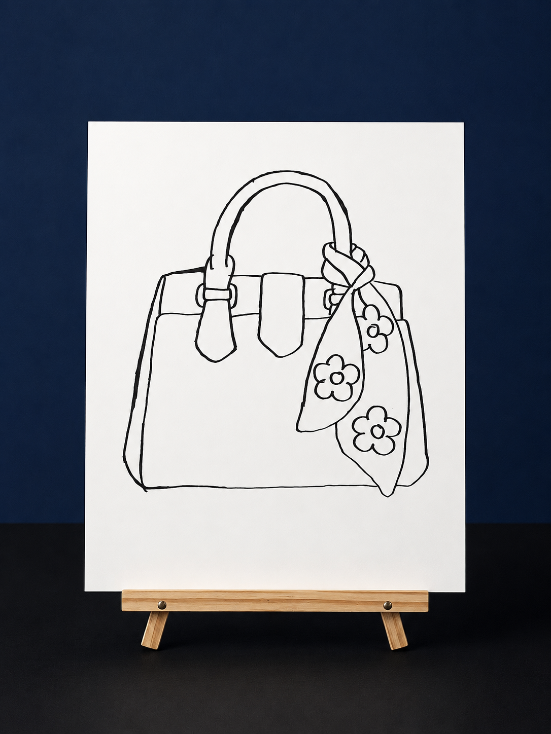 Floral Scarf Handbag Pre-Drawn Canvas Outline & Paint Kit | 8x10 Ready to Paint | Painting Activity | Paint and Sip