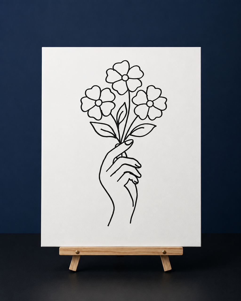 Flower in Her Hand Pre-Drawn Canvas Outline & Paint Kit | 8x10 Ready to Paint | Painting Activity | Paint and Sip