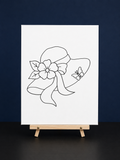 Garden Glam Sun Hat Pre-Drawn Canvas Outline & Paint Kit | 8x10 Ready to Paint | Painting Activity | Paint and Sip