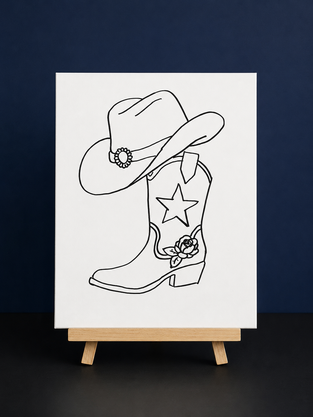Western Rose Boot & Hat Pre-Drawn Canvas Outline & Paint Kit | 8x10 Ready to Paint | Painting Activity | Paint and Sip