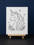 Floral Unicorn Pre-Drawn Canvas Outline & Paint Kit | 8x10 Ready to Paint | Kids Paint Activity | Kids Fun